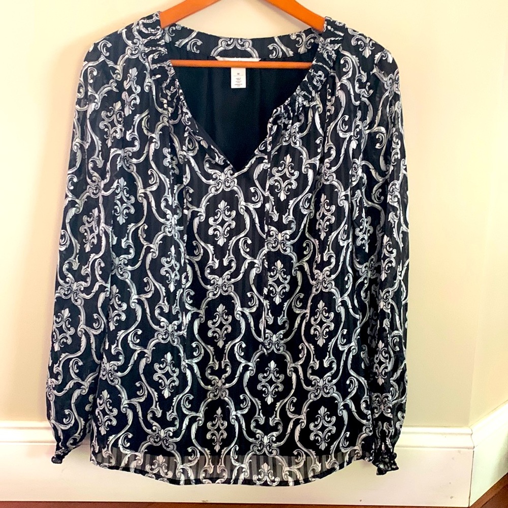 White House Black Market sheer blouse with built in cami.  Size M